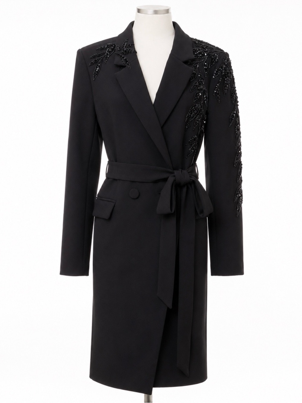Badgley Mischka Black Embellished Wrap Blazer Dress Size 14 Formal Cocktail NEW